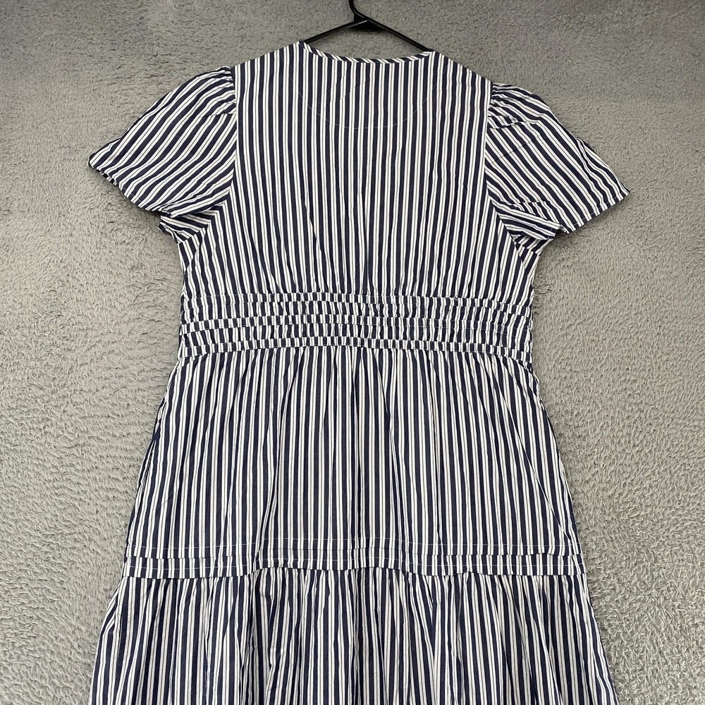 Quince Maxi Dress Womens XL Blue Striped Puff Sleeve Smocked V Neck Tiered - Picture 9 of 13